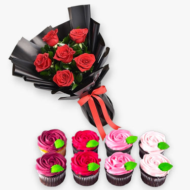 Be Mine Cupcakes and Red Roses Set
